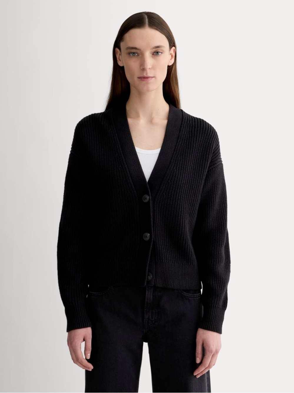 New Everlane THE BOXY CARDIGAN IN EVERYDAY COTTON Black Size M